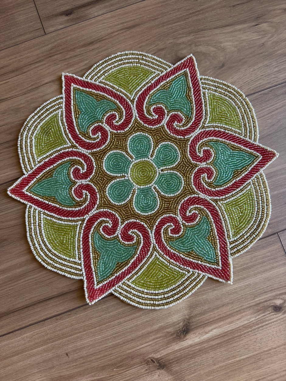 Decorative Floral Medallion Beaded Placemat Set of 2 / Ruchi