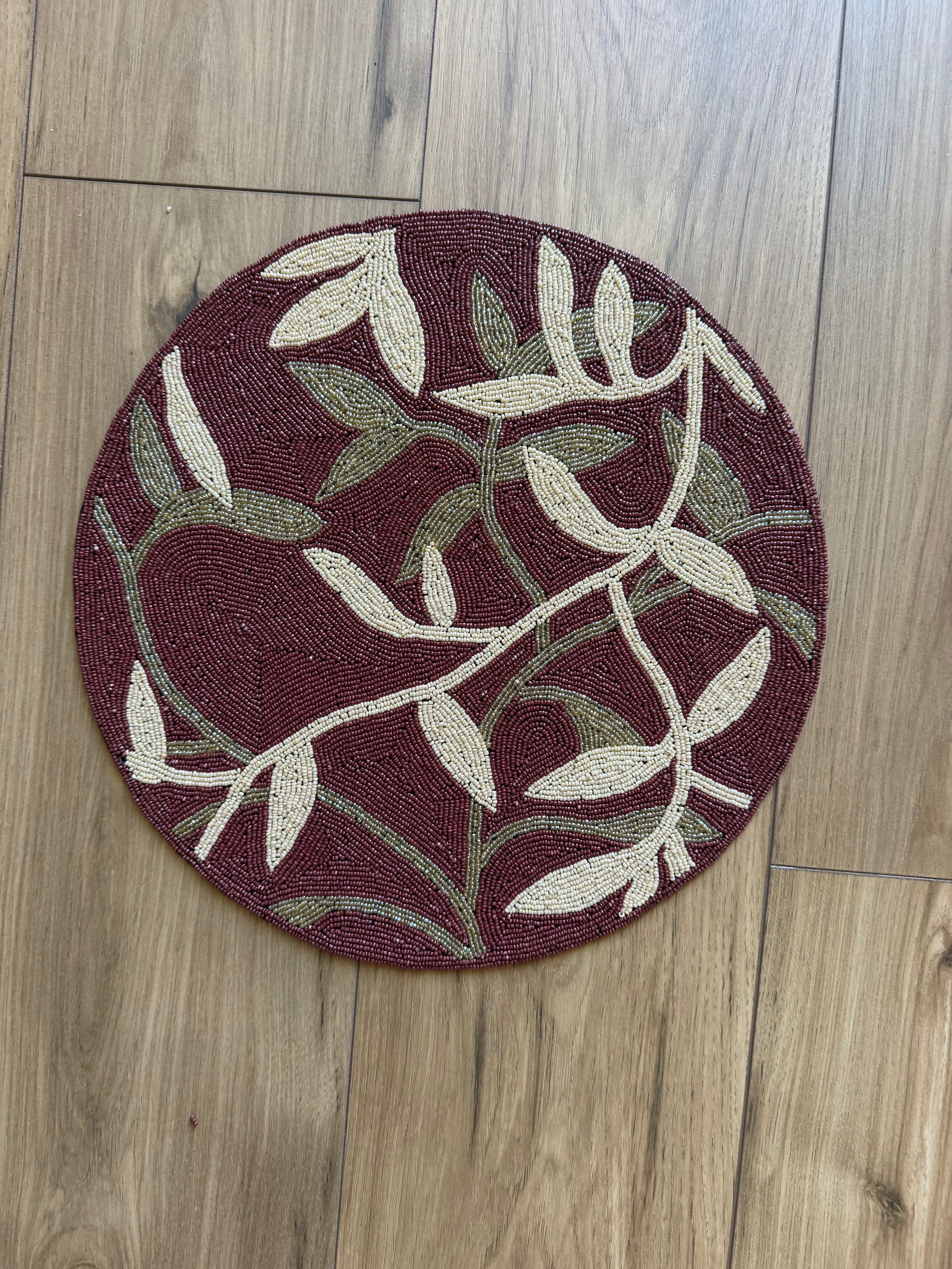 Botanical Floral Beaded Round Placemat Set of 2 / Ruchi