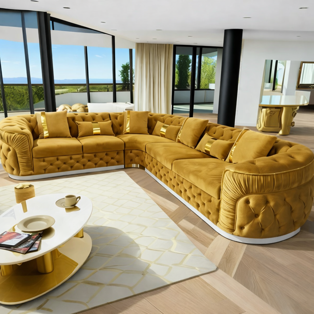Classy High End Velvet Fabric Sectional Sofa