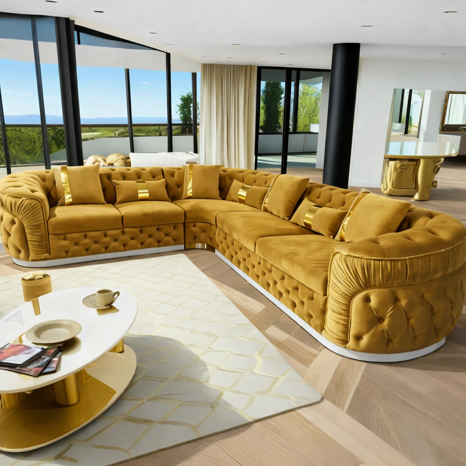 Classy High End Velvet Fabric Sectional Sofa