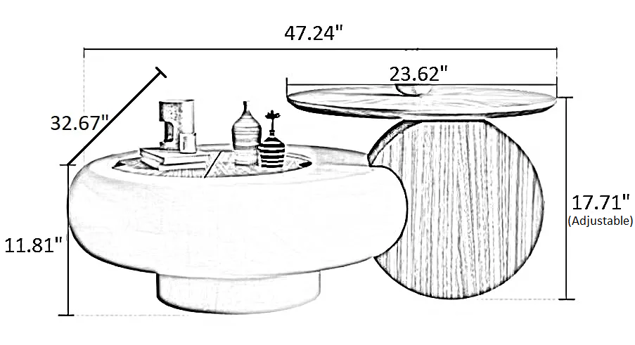 Extendable Round Wooden Coffee Table With Storage