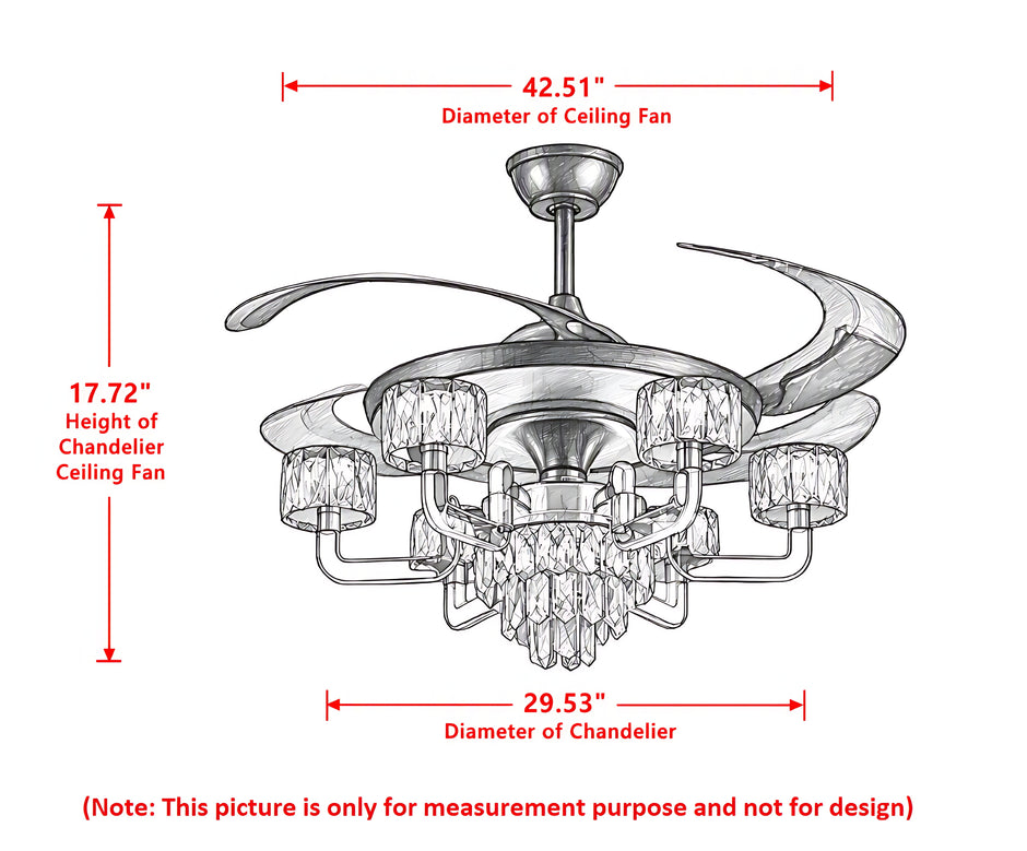 Remote Control LED Crystal Ceiling Fan Light / Ruchi