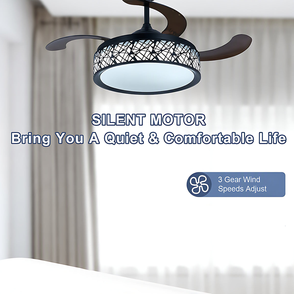 Retractable Ceiling Fan With Light And Remote / Ruchi