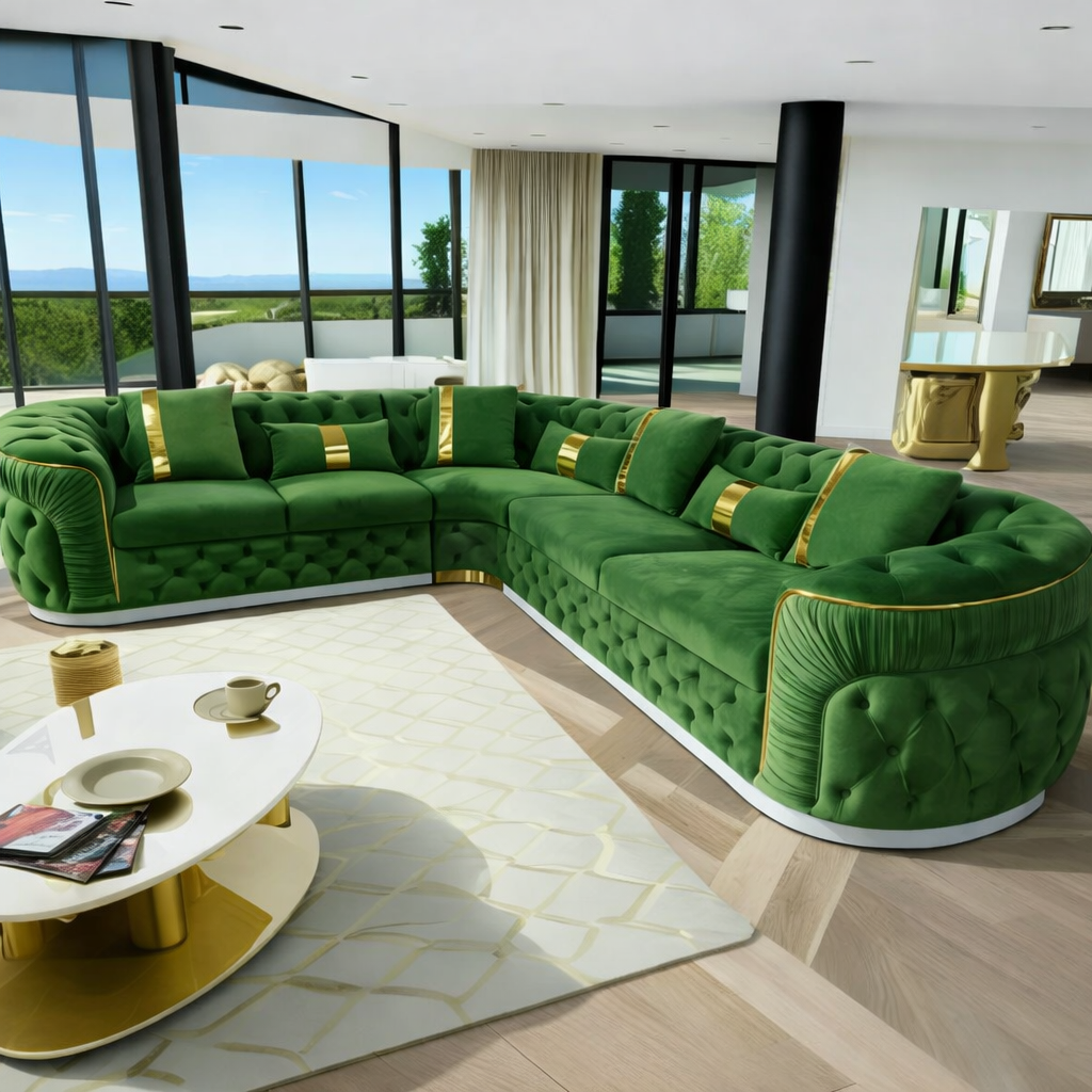 Classy High End Velvet Fabric Sectional Sofa