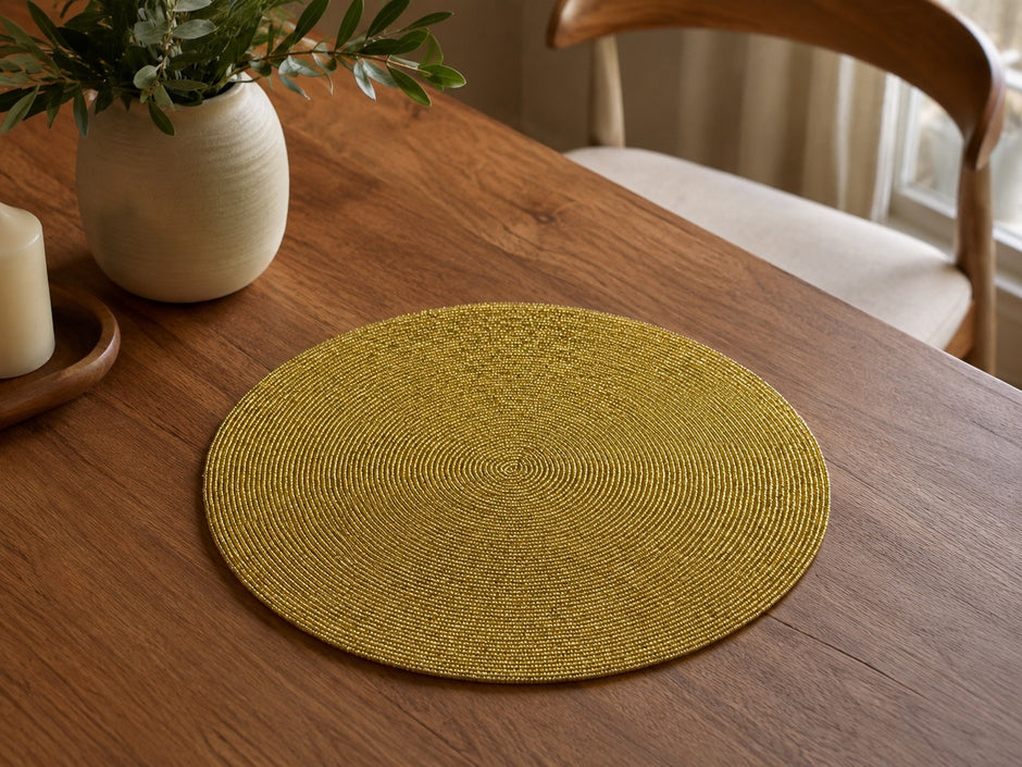Elegant Beaded Round Placemat Set of 2 / Ruchi