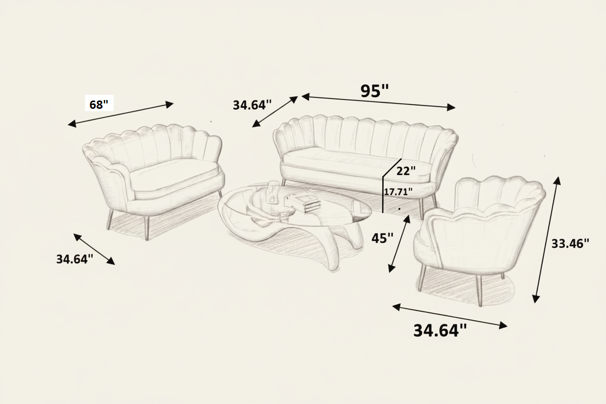 Velvet Fabric Sofa Set For Living Room