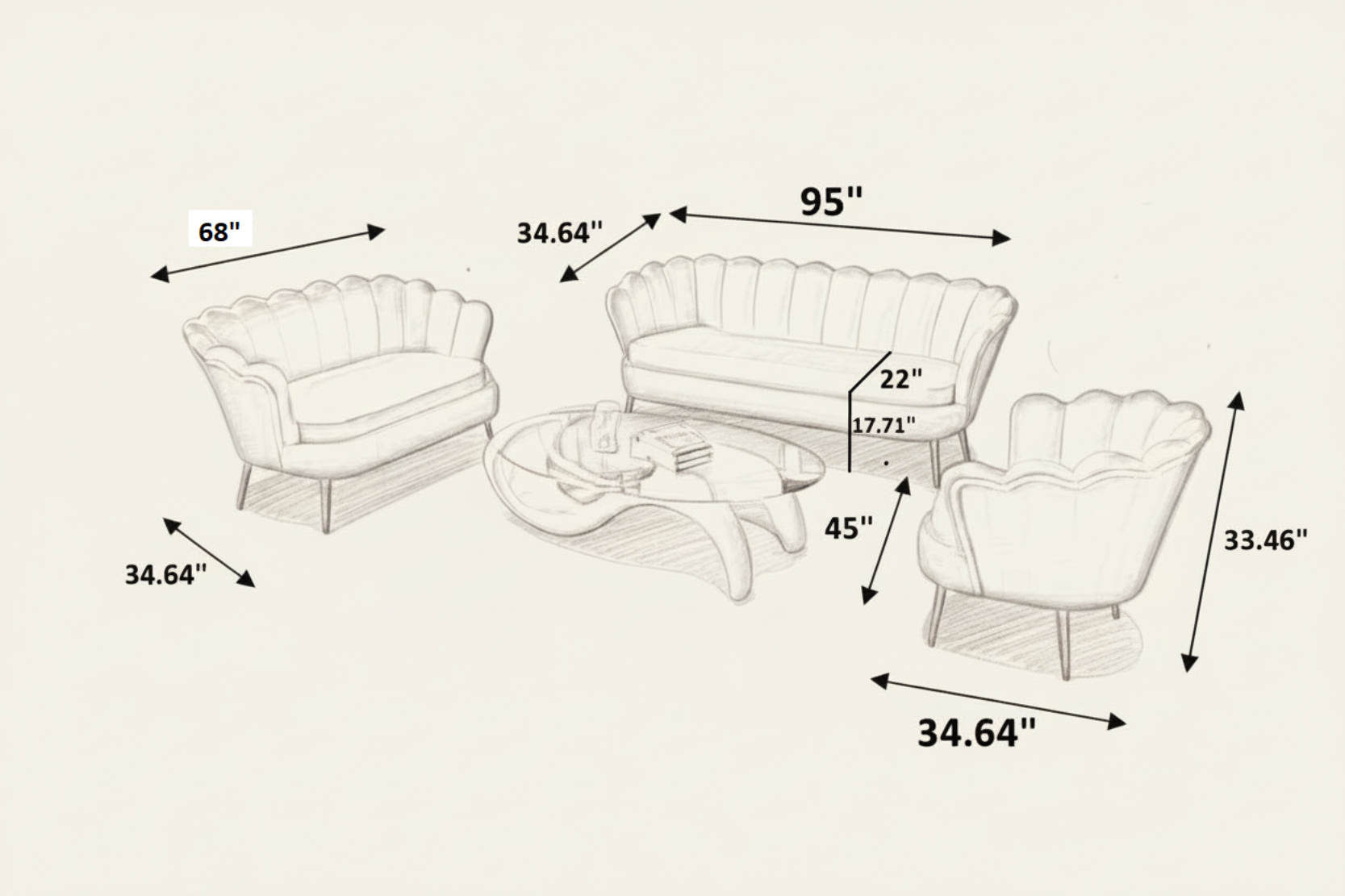 Velvet Fabric Sofa Set For Living Room / Ruchi 