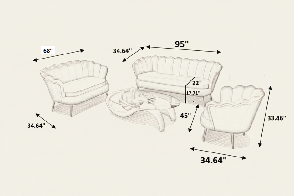 Velvet Fabric Sofa Set For Living Room / Ruchi 