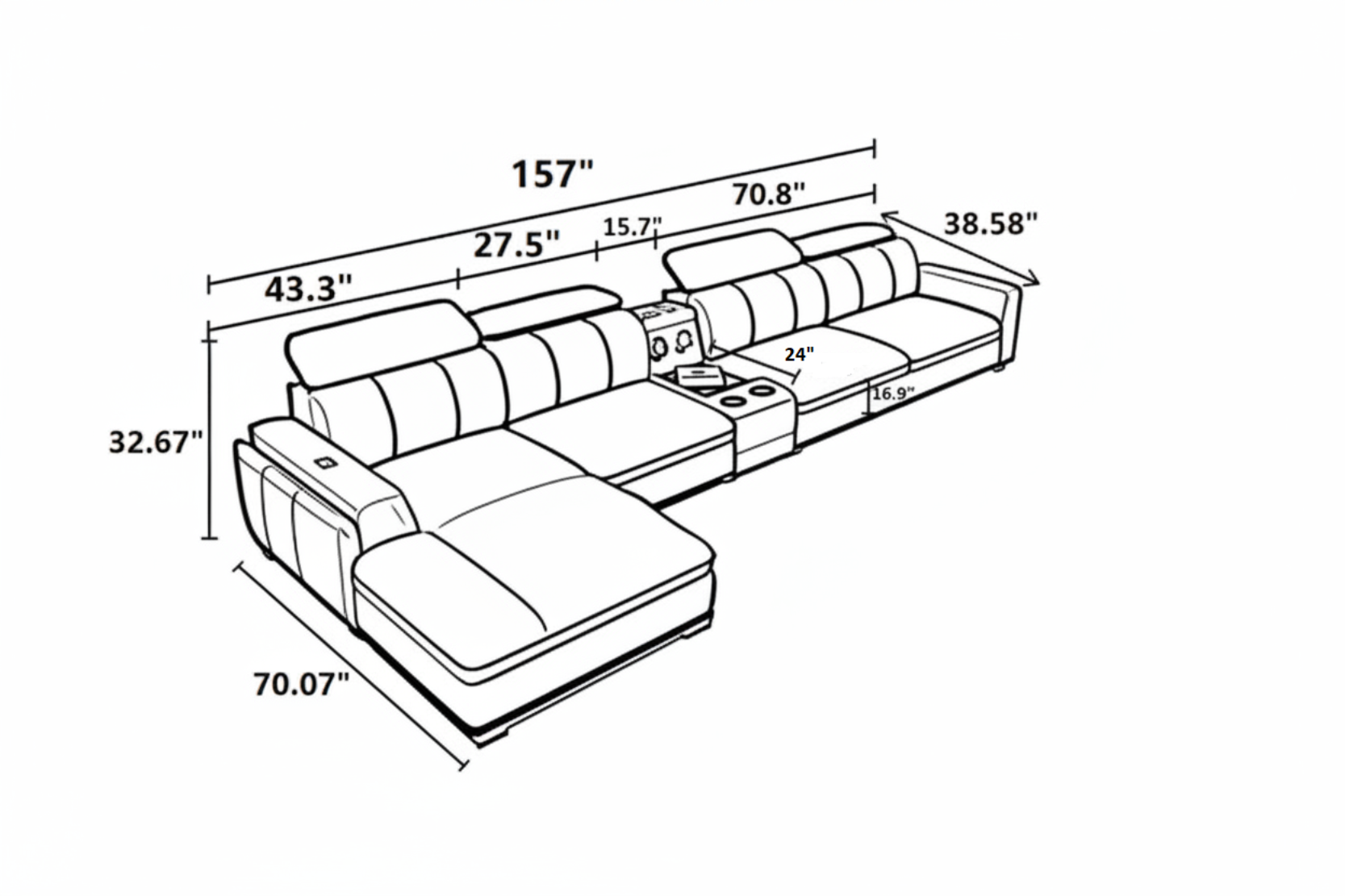 Multi-functional Sectional Leather Sofa