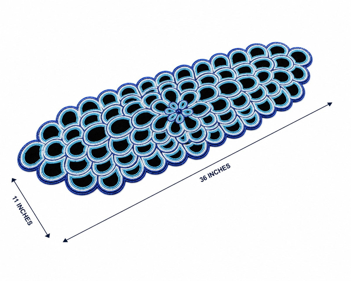 Midnight Blue Mosaic Beaded Table Runner / Ruchi
