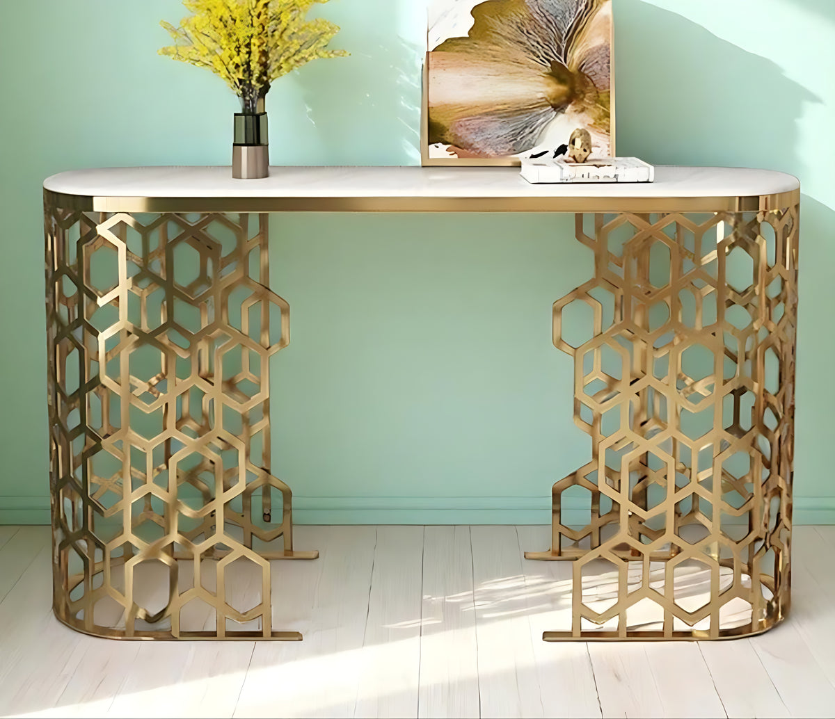 Luxurious Contemporary Metal Console Table With Marble Top / Ruchi