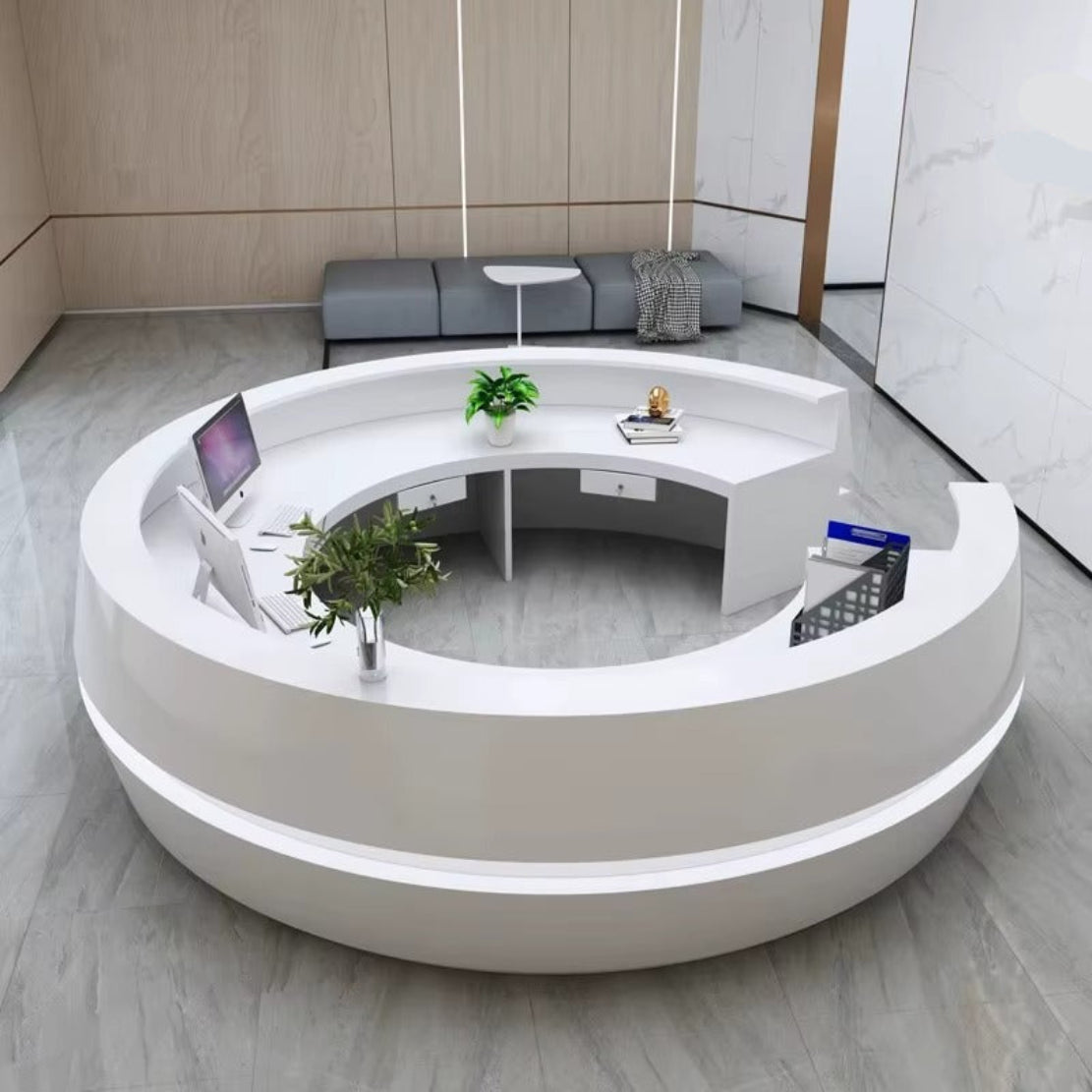 Round Wooden Modern Reception Desk With LED / Ruchi