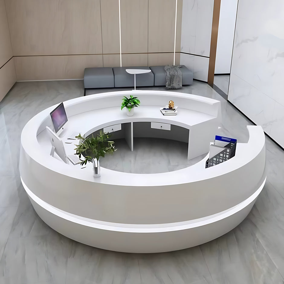 Round Wooden Modern Reception Desk With LED