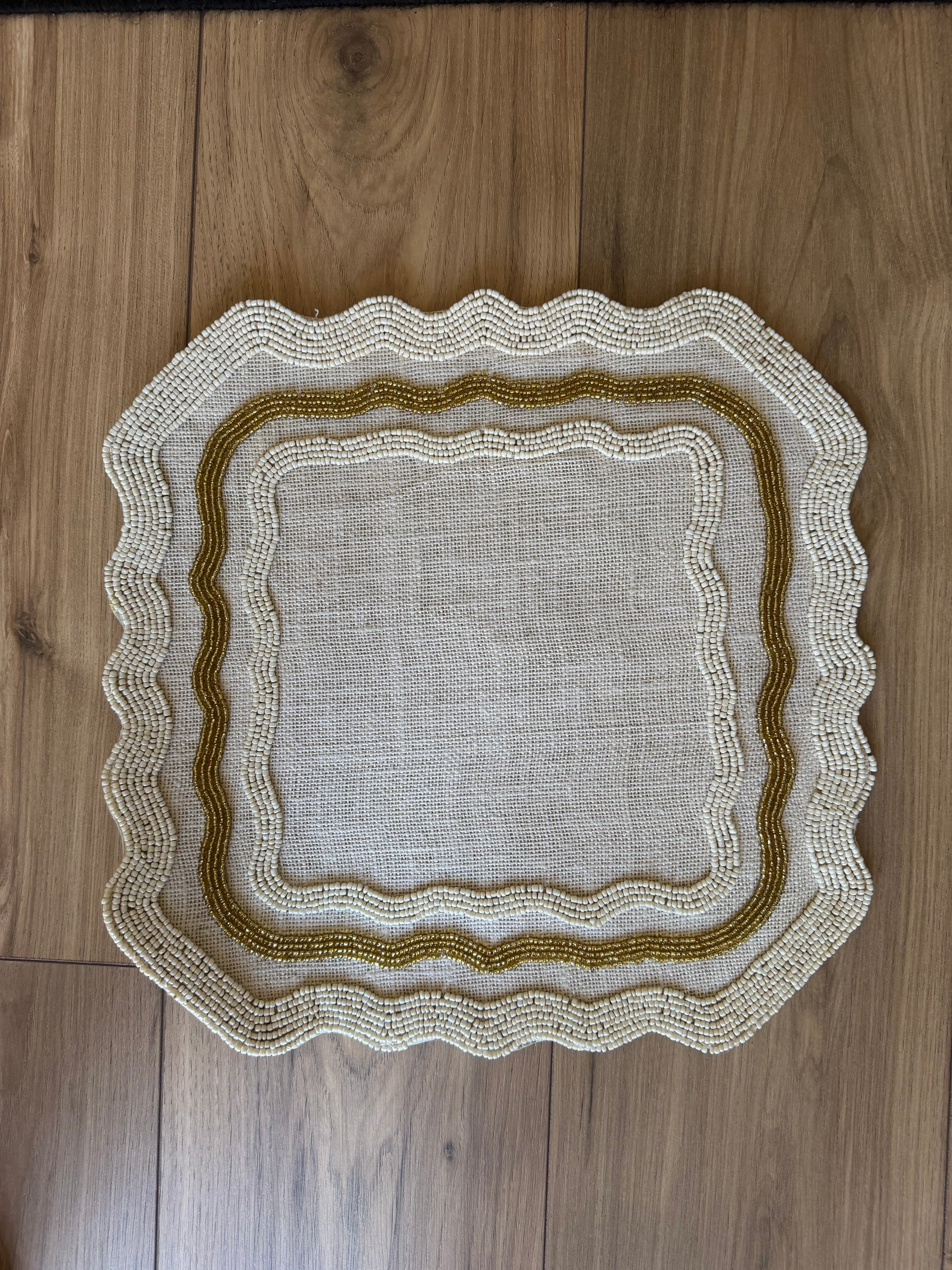 Set of 2 Classic Scalloped Edge Beaded Placemat / Ruchi
