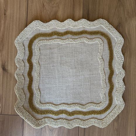 Set of 2 Classic Scalloped Edge Beaded Placemat / Ruchi