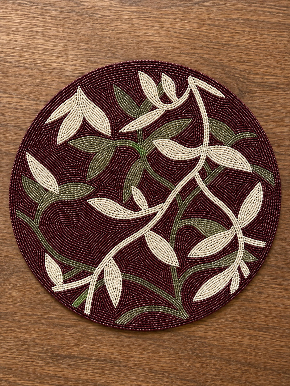 Botanical Floral Beaded Round Placemat Set of 2 / Ruchi