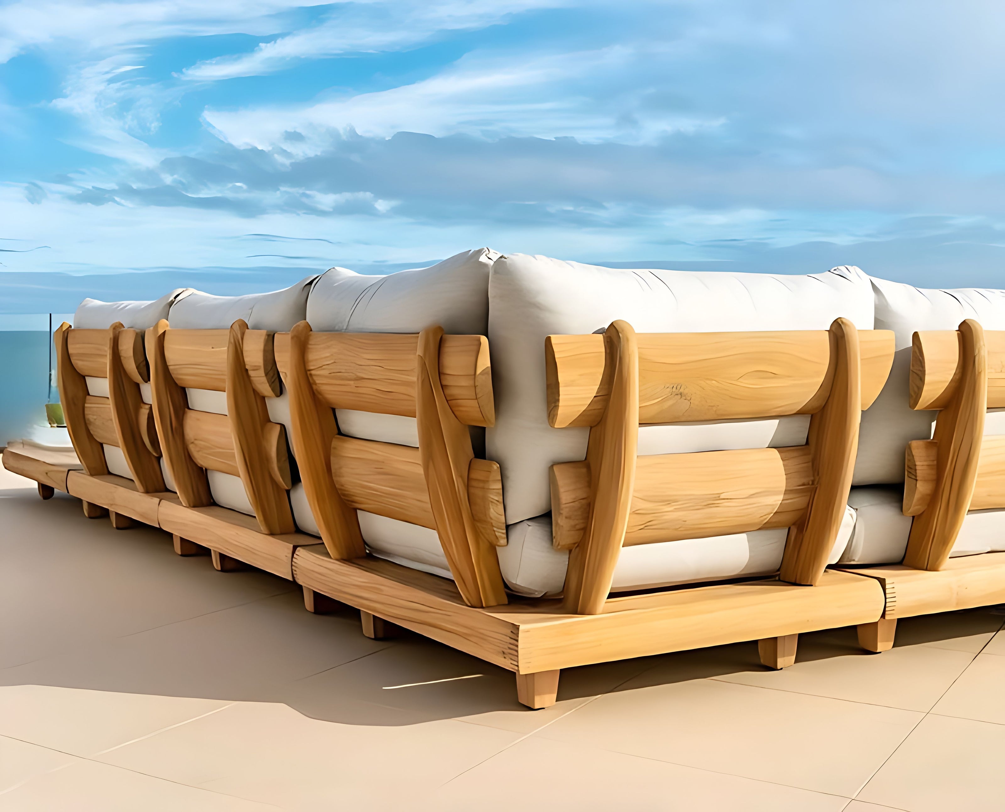 Modern Outdoor L-Shaped Wooden Sectional Sofa / Ruchi