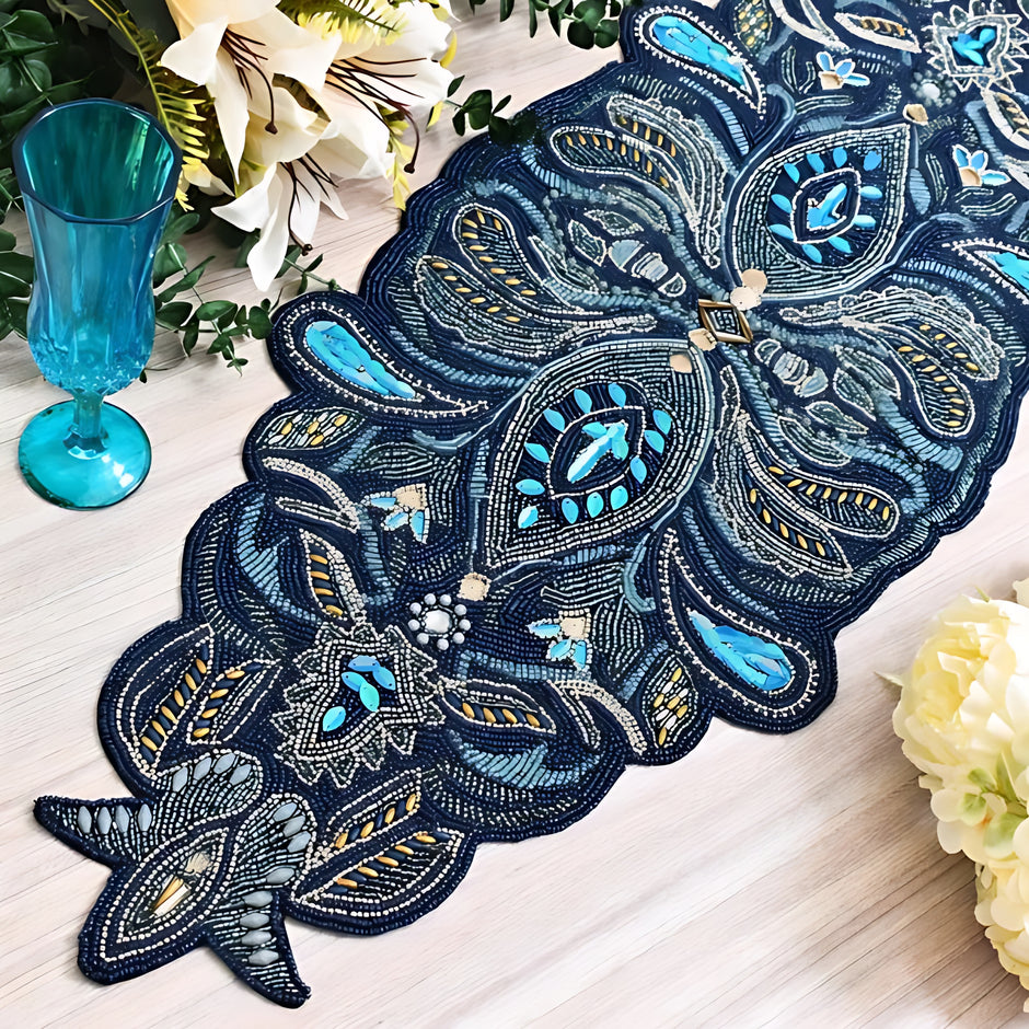 Layered Gemstone & Beadwork Contour Table Runner / Ruchi
