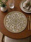 Ornate Gold & Ivory Beaded Round Placemat / Ruchi