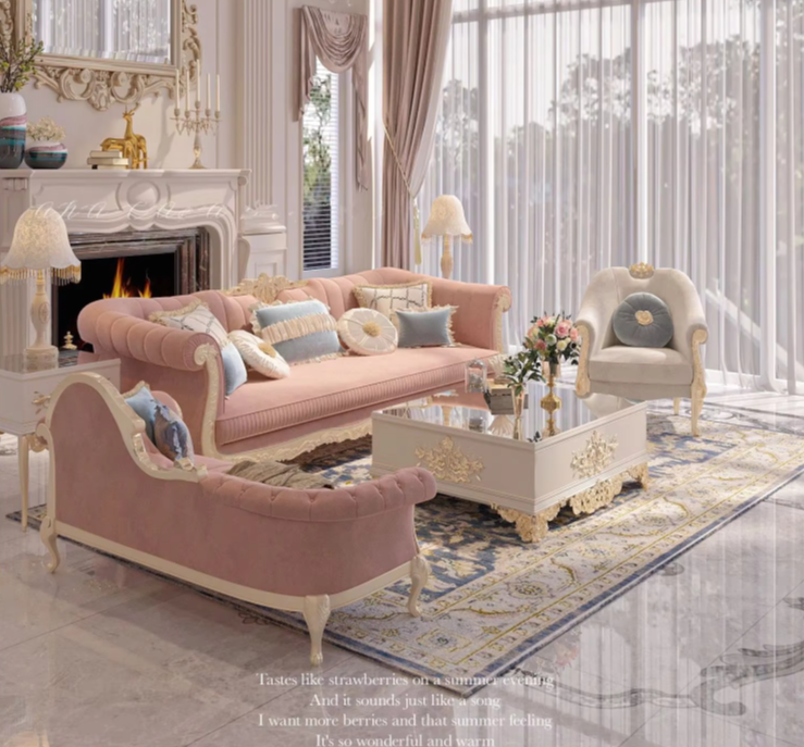 Europian Button-tuffted Fabric Sofa Set