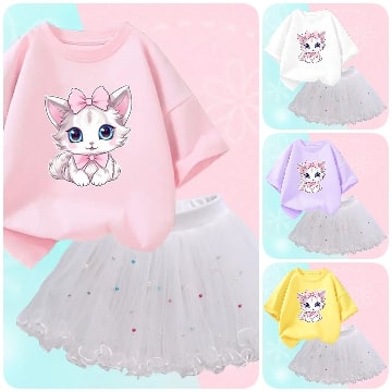 Luxury Printed With Ivory Colored Skirt Children's Dress / Ruchi