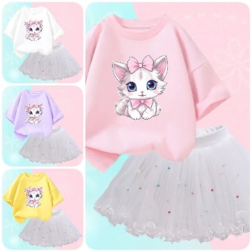 Luxury Printed With Ivory Colored Skirt Children's Dress / Ruchi