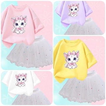 Luxury Printed With Ivory Colored Skirt Children's Dress / Ruchi