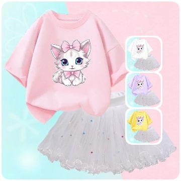 Luxury Printed With Ivory Colored Skirt Children's Dress / Ruchi
