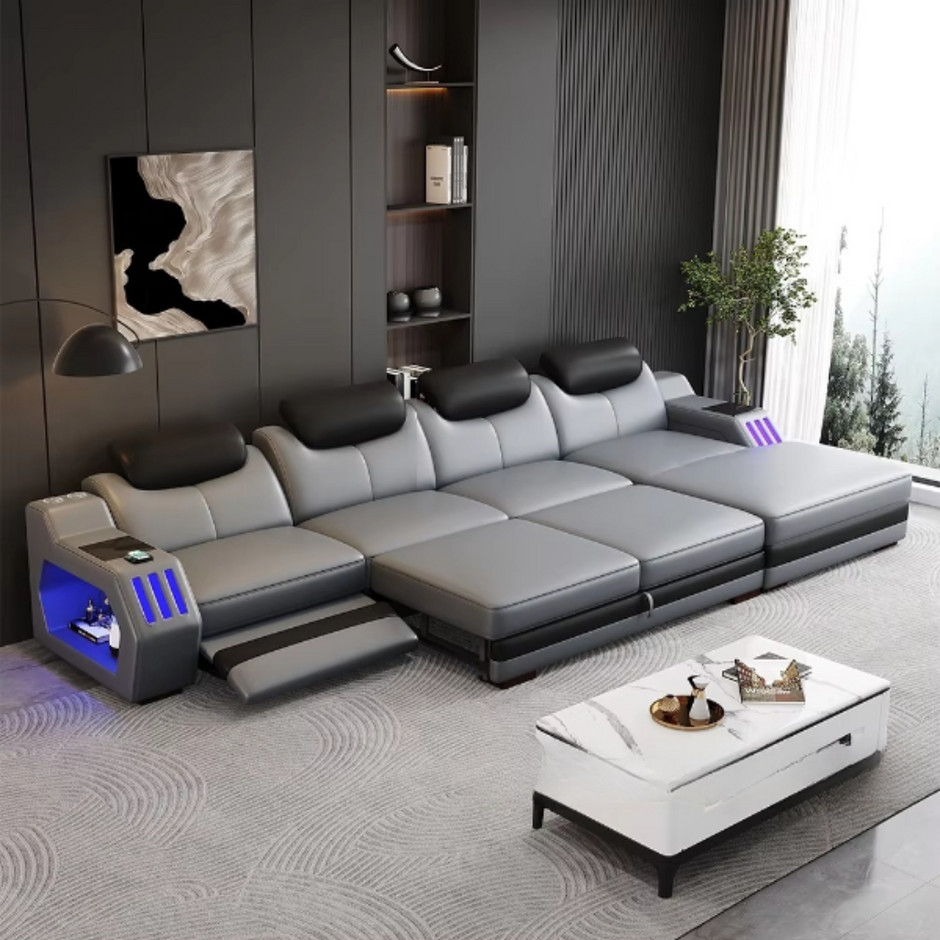 Power Recliner Leather LED Sofa Bed / Ruchi