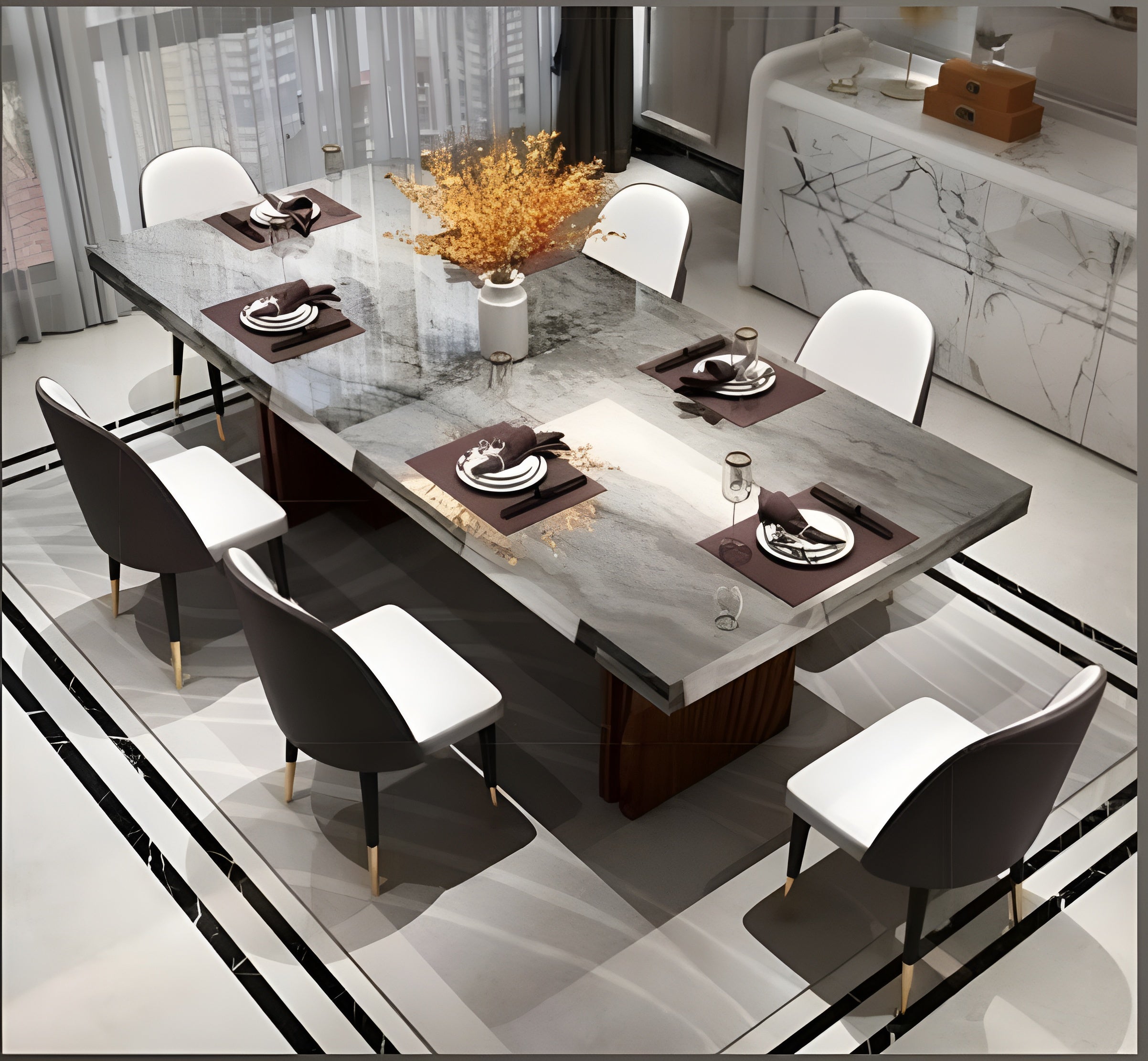 Marble Top Rectangular Dining Table Set / Ruchi