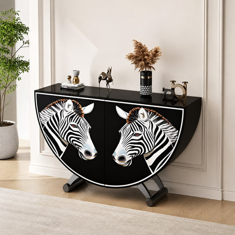 Painted Zebra Wooden Buffet Table With Storage / Ruchi