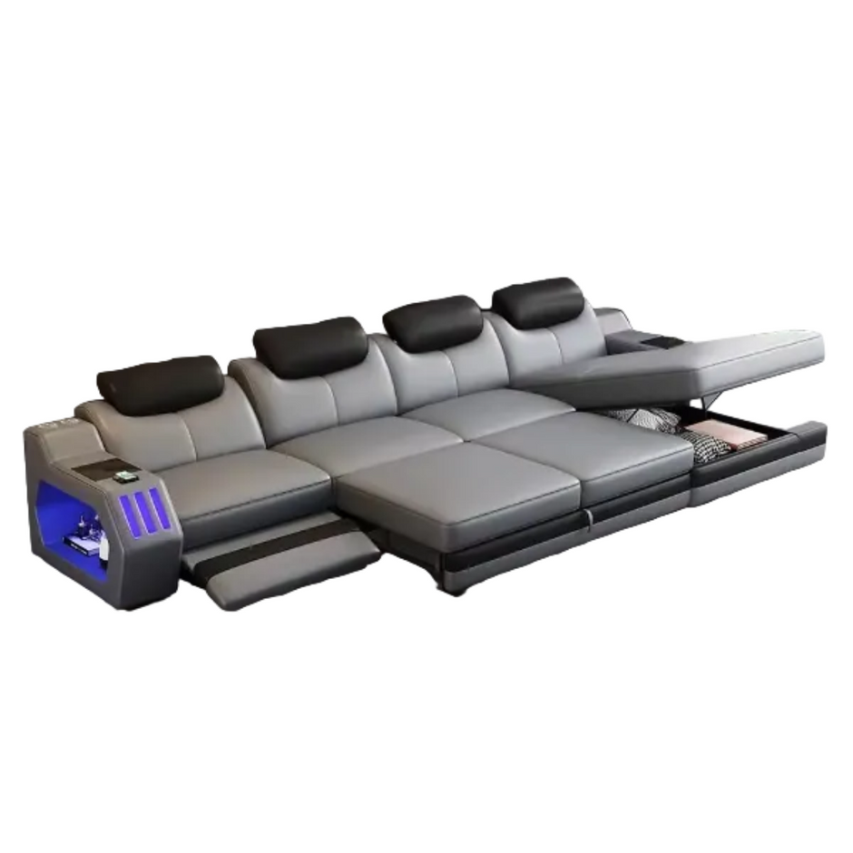 Power Recliner Leather LED Sofa Bed