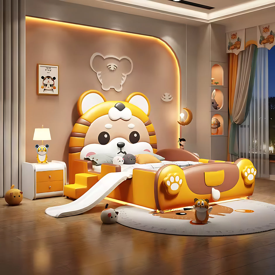 Tiger Design LED Leather Kids Bed / Ruchi