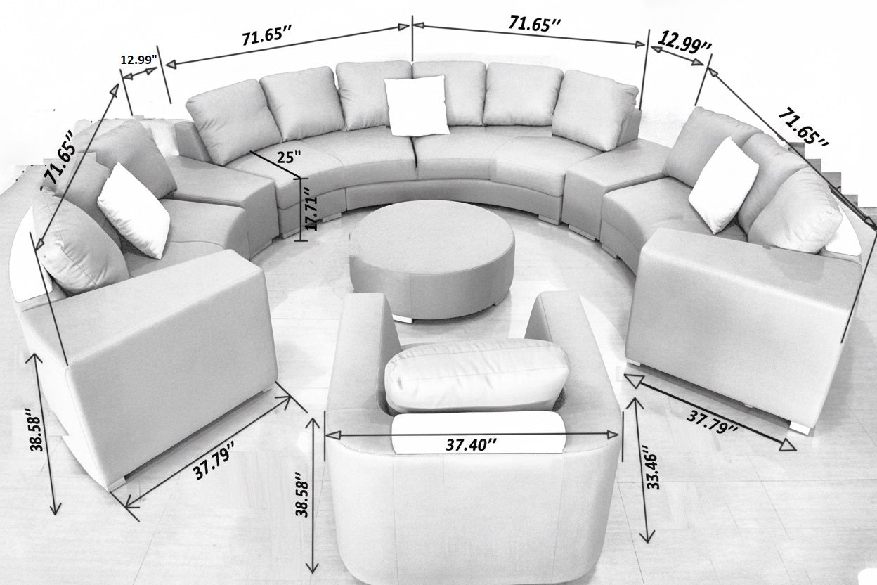 White Leather Round Circular Sofa Set