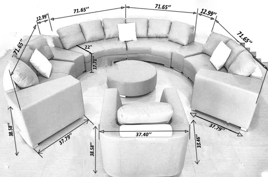 White Leather Round Circular Sofa Set
