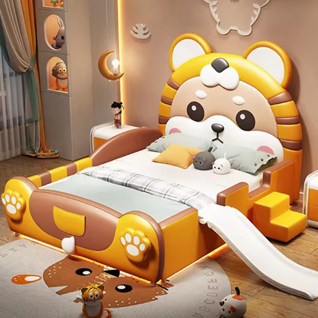 Tiger Design LED Leather Kids Bed / Ruchi