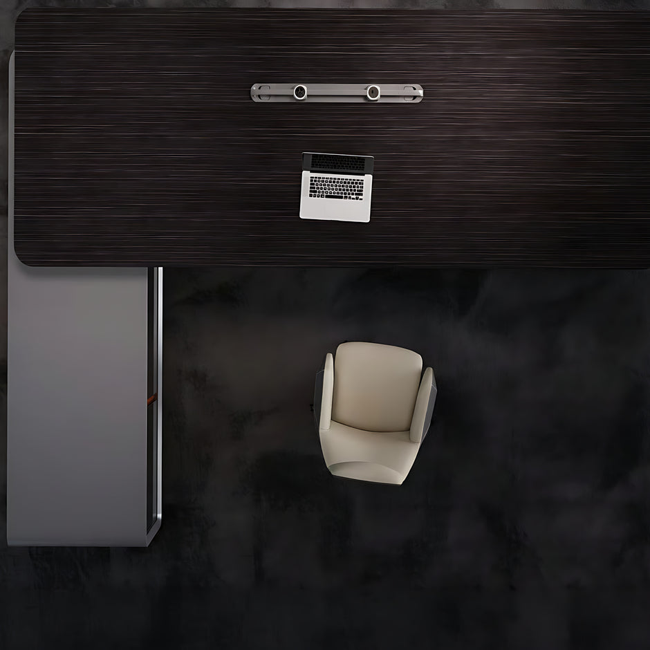 Luxury L-Shaped Wooden Office Desk With LED