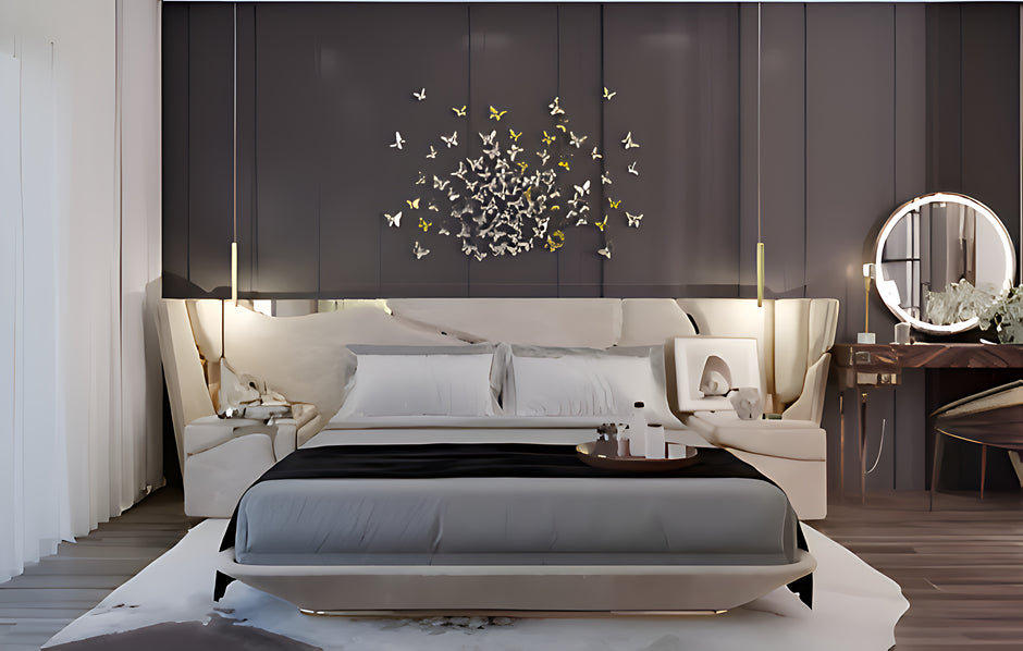 Golden Metallic Veins Design Velvet Bed / Ruchi