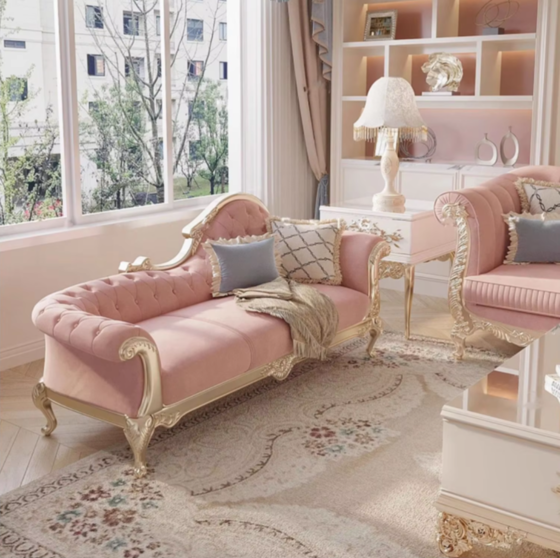 European Button-tufted Fabric Sofa Set / Ruhi 