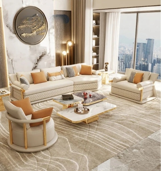 1-2-3 Classical Leather Upholstery Sectional Sofa Set / Ruchi