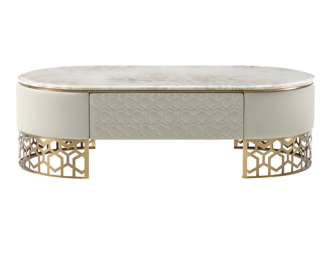 Modern Marble Coffee Table With Leather Upholstery / Ruchi
