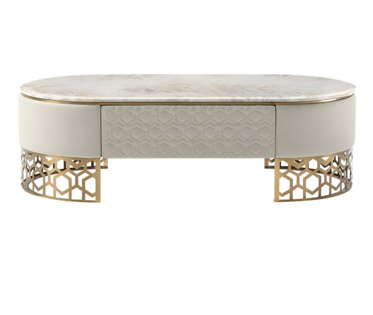 Modern Marble Coffee Table With Leather Upholstery / Ruchi