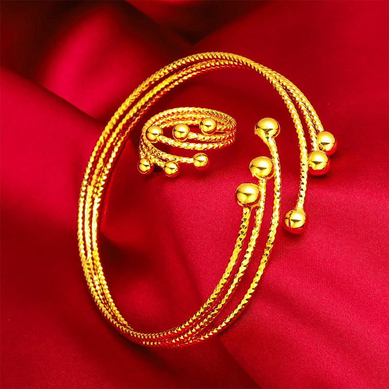 Golden Metal Cuff Bangle And Ring Set / Ruchi