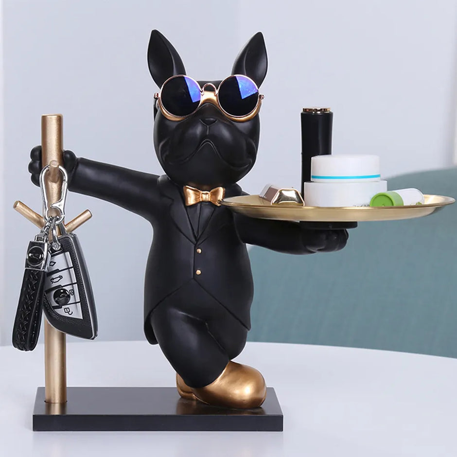 Bulldog Resin Statue With Metal Tray / Ruchi