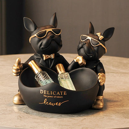 Couple Bulldog Resin Love Statue With Bowl / Ruchi