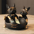 Lovely Couple Bulldog Resin Statue With Bowl / Ruchi