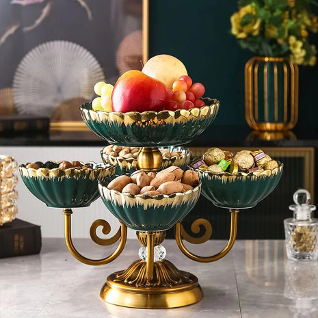 Metal Fruit Stand With 2 Ceramic Bowls / Ruchi