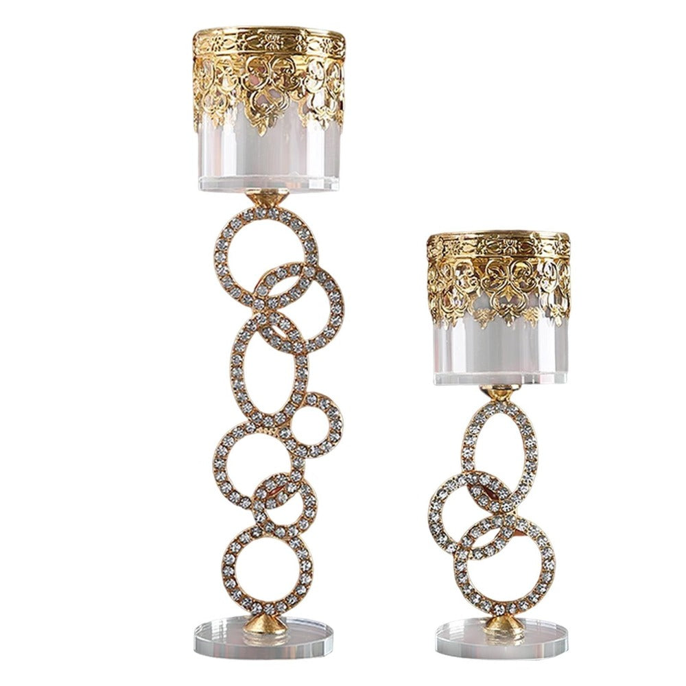 Antiquated Multi Ring Design Glass Crystal Candle Holder / Ruchi