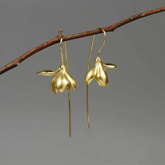 1 Pair Retro Flower Petal Metal Drop Earrings / Ruchi