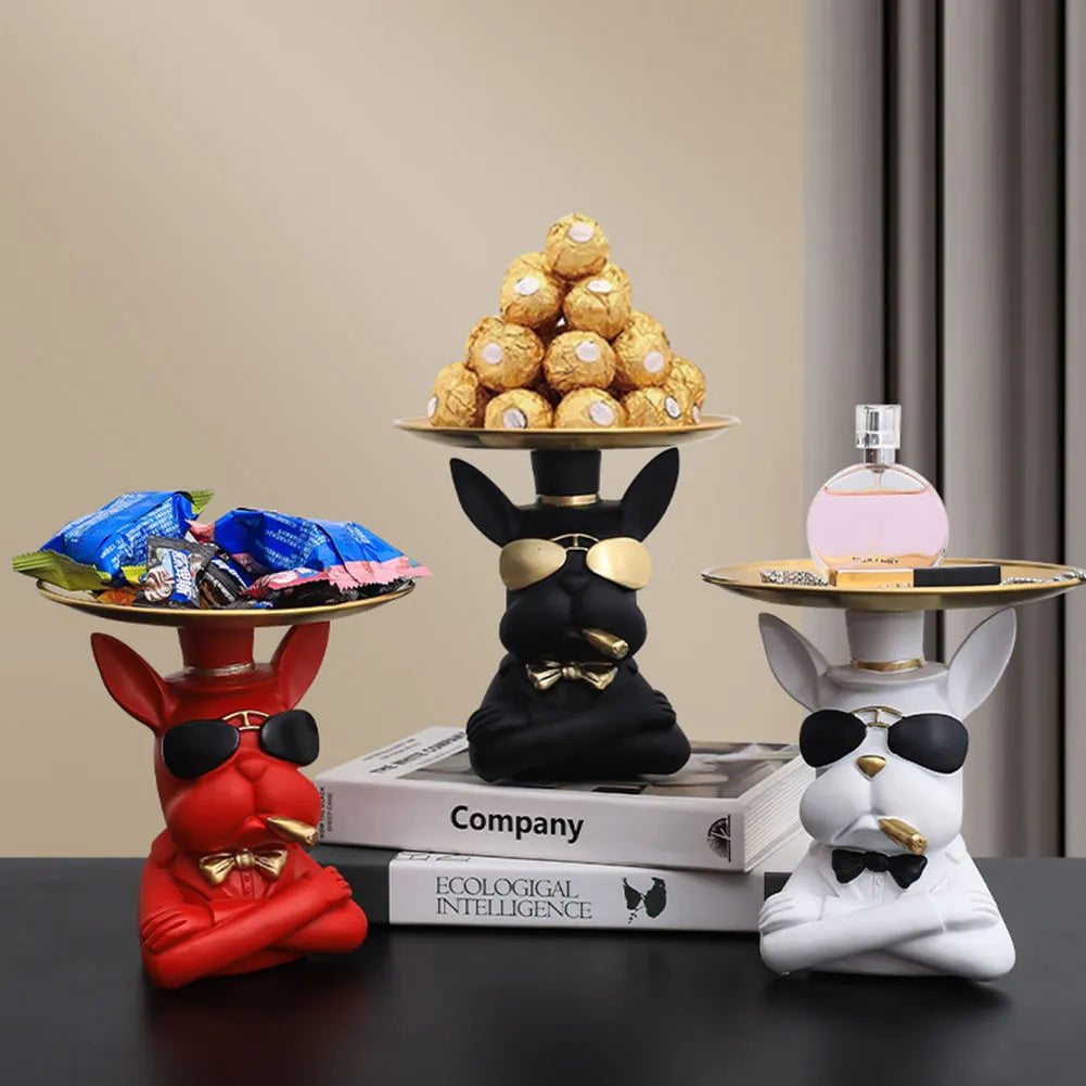 Charming Dog Statue With Metal Tray / Ruchi